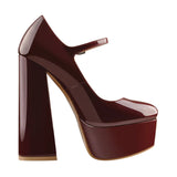 Onlymaker Women Pumps Mary-Jane Platform Black Pink Chunky 16CM High Heels Ankle Strap Dress Party Hoof Heel Plus Size
