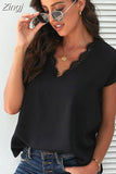Summer White Lace Blouse Women Casual Shirt Short Sleeve Elegant Tops Fashion Solid Loose 2023 Office Lady T-shirt