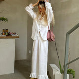 Zingj New French Design Sense Horn Sleeve Shirt Trousers Two Sets Of Cotton Casual Suit Female Spring Outfit-Outfit