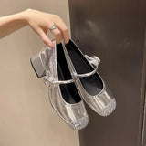 Fragrant Wind Thin Height Retro French Single Shoes Small Fragrant Wind Silver Lily One Word Temperament Light-Mouthed Mary Treasure