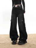 Zingj And Autumn New 2024 Niche Retro Street Metal Button Deconstruction Design Sense Washed To Do Old Jeans