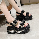 Celebrity Ins Tidal Platform Platform Sandals Female Summer 2025 New Korean Version Of A Word Button Dew Toe Sports