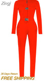 Sexy Hollow Out Buckle Bandage Jumpsuit Women Club Wear Outfits Long Sleeve Skinny Turtleneck Night Party