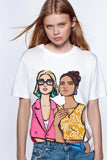 2025 New Women's Round Collar Short Sleeve Contrast Color Print T-Shirt 5644156