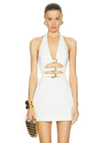 New Sexy Hollow Hanging Back Hanging Neck Dress Metal Decorative Temperament Dress Skirt Skirt