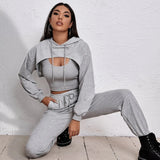 Autumn/Winter Hoodie Loose Vest Hoodie Sports Slow Running Three-Piece Suit