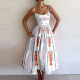 Women's New 2025 Spring Dress Solid Color Sexy U-Neck Waist Folding Sling