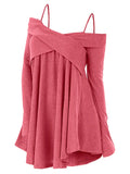 Shoulder Crisscross Tunic Sweater Casual Women Tops Pullover Solid Loose Fall Sweaters Jumpers Pull