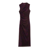 2025 New Women's Wear Temperament Pleated Silk Net Slim MIDI Dress