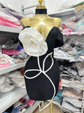 New Bandage Dress Fashion Collared Shoulder V-Neck Big White Flower Tight-Nuff