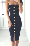 Women's Off-shoulder Slash-neck Strapless Button High-waist Bustier Sleeveless Slim Fit Dress Lady Party Ball Dress