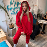 Women Tracksuits Autumn Winter Warm Thick Fleece Solid 2 Pieces Sets Female Casual Long Sleeve Hooded Sweatshirt