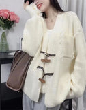 Zingj Style Lazy Wind Wooden Buckle Heavy Handmade Korean Version Large Size Knit Cardigan Female Loose Tassel Sweater Female Coat Tide-Outfit