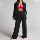 Spot 2025 Spring New Fashion Temperament Lapel Long Sleeves High Waist Trousers Two-Piece