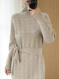 Women Clothing Fashion Turtleneck Knitted Dress 2022 Autumn Winter New Lace-up Waist Sweater Skirt Korean Clothes Women