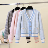 short cardigan women's sweater coat autumn and winter new style outer V-neck loose plaid top all-match