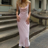 Fashion Elegant Party Strap Dress Women Summer 2021 New Solid Pink Simple Office Lady Street Vacation Beach