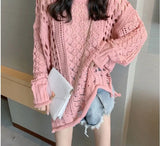 Zingj And Autumn 2024 New Long-Sleeved Jacket Loose Wearing Knit Female Lazy Wind Roll Edge Hollow Hole Sweater-Outfit