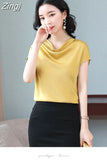 Woman Blouses 2023 Satin Women Tops Summer Short Sleeve Blouse Pile Collar Women's Elegant Blouses Female Clothing