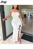 Off Shoulder Women Long Maxi Dress Solid Bodycon High Slit Evening Dresses 2025 Summer Sexy Night Club Party Vestidos 211-0-Outfit