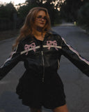 Black Bow Faux Leather Biker Jacket- Outfit