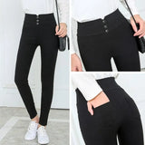 black Pants Pencil Trousers 2018 Spring Fall Button pocke Pants Women Slim Ladies Jean Trousers Female High Waist