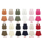 Women's 2025 Spring New Fashioned Colored Flax-Blend Vest + Shorts