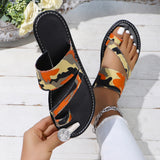 Zingj Toe Slippers Female 2024 New Camouflage Fashion Flat Casual Wear Beach Women's