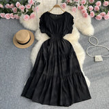 Zingj Gentle Wind Ruffle Collar Dress Female Summer Simple Pure Color Double Flying Sleeve Design Platycodon Grandiflorum First Love