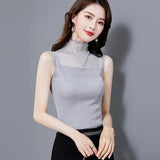 Lurex Lace Transparent Mesh Casual Summer Women Tank Tops 2021 Solid Color Sleeveless Shirt Camisole Female Slim