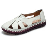 Genuine Leather Women Flats Hollow Woman Shoes Summer Women's Loafers Breathable Beach Female Sandals Big Size