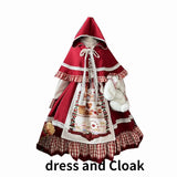 Christmas Lolita Dress Kawaii Women New Year 2024 Sweet Lace Ruffle Patchwork Puff Long Sleeve Red Princess