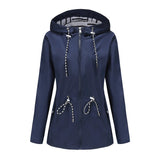Long-sleeved Waterproof Mid-length Trench Hooded Striped