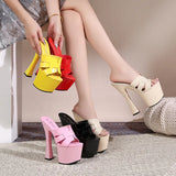 Zingj Hate Sky Nightclub Super High Heels Slippers Women's Work Shoes Show Pole Dance