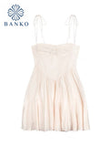 Elegant White Female Mini Dress 2022 Summer Party Festival Cute Sexy French Romantic Chiffon Spaghetti Starp Dress