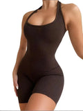 2024 New Wind Spring Women's Pure Color Sexy Bare Back Hanging Neck Short Sports