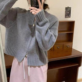 Zingj Short Round Collar Zipper Candy Color Knit Cardigan Female Autumn Winter New Show Thin Versatile Sweater Coat-Outfit
