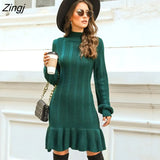 Ribbed Drop Waist Sweater Mini Dress For Women Mock Neck Long Sleeve Long Sweater 2023 Autumn Winter Knitted