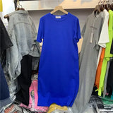 Women Over Size O-Neck Short Sleeve Solid Summer Cotton T Shirt Dress