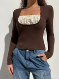 Square collar Lace Crop Top- Outfit