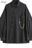 Women Black Gothic Style Shirt Spring Autumn Long Sleeve Loose Fashion Casual Streetwear Vintage Harajuku Chic Blouse Punk