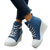 New Large-Size High-Bang Canvas Shoes Women's Pine Cake Thick Bottom Heel Single Shoes Women Increase The Height Of Thin Fashion Single Shoes