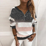 2025 New Explosion Striped Digital Printing Long-Sleeved Half-String Loose Casual Dress