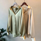 2021 Womens Clothing Silk Shirt Vintage Blouse Women Sheer Top Women Long Sleeve Dress Shirt Plus Size Woman