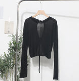 Han Shied Bare Back Drawstring Blouse Woman Summer Small Casual Wear Thin Hoodie Short-Sleeved T-Shirt