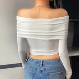 White Long Sleeve Off Shoulder Y2K TopOutfit