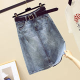 2021 Summer Spring New Women Cowboy Skirt Casual High Waist A-line Skirt with Belt Simplicity Slim Denim