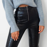 High Waist Crocodile Pattern Slim Zipper