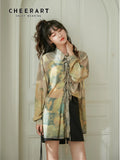 Renaissance Print Long Shirt Women Long Sleeve Blouse Tie Vintage Top Loose Button Up Collar Shirt Fashion
