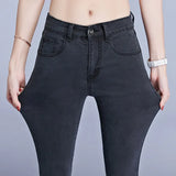 for Women Mom Jeans Blue Gray Black Woman High Elastic Plus Size 40 Stretch Jeans Female Washed Denim Skinny Pencil